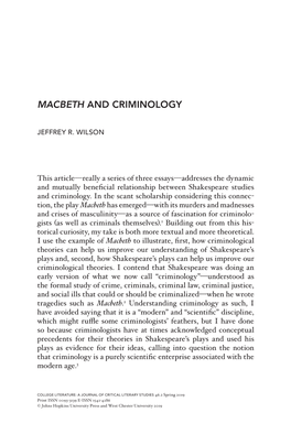 Macbeth and Criminology