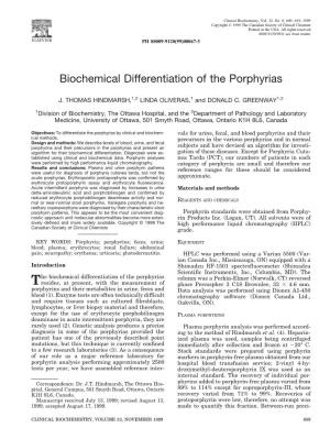 Biochemical Differentiation of the Porphyrias