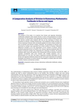 A Comparative Analysis of Division in Elementary Mathematics Textbooks in Korea and Japan