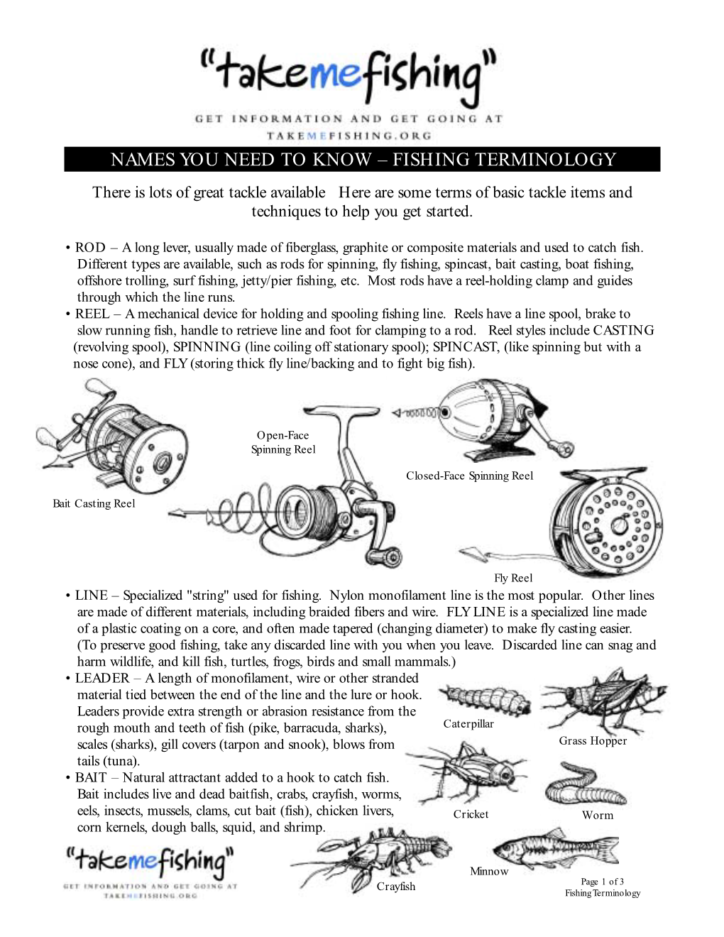 FISHING TERMINOLOGY There Is Lots of Great Tackle Available Here Are Some Terms of Basic Tackle Items and Techniques to Help You Get Started