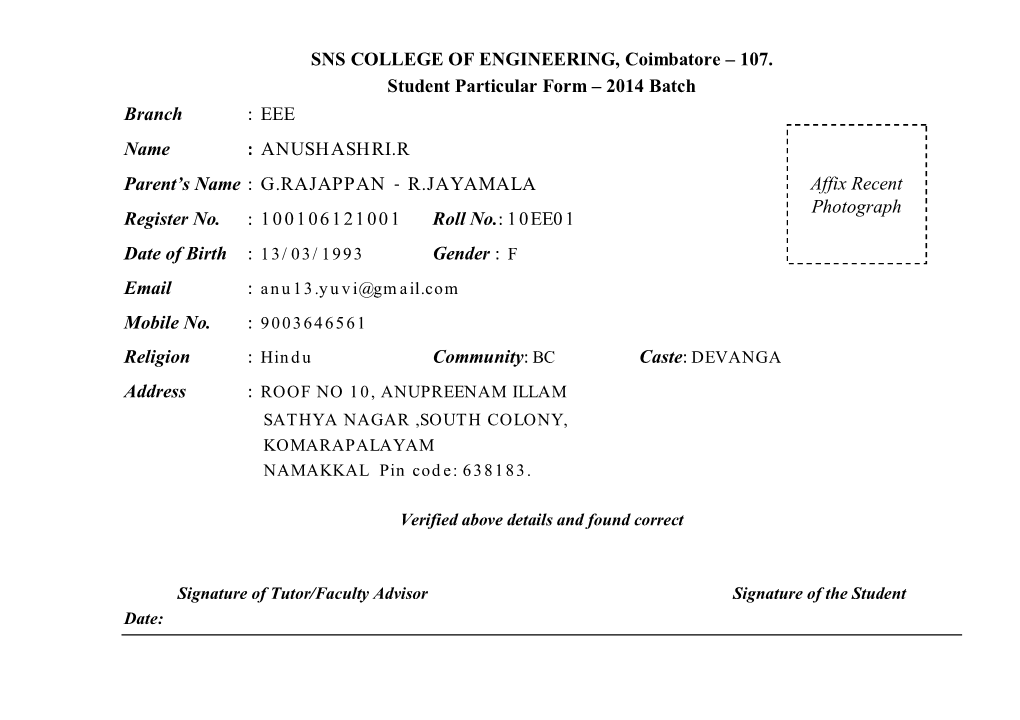 SNS COLLEGE of ENGINEERING, Coimbatore – 107