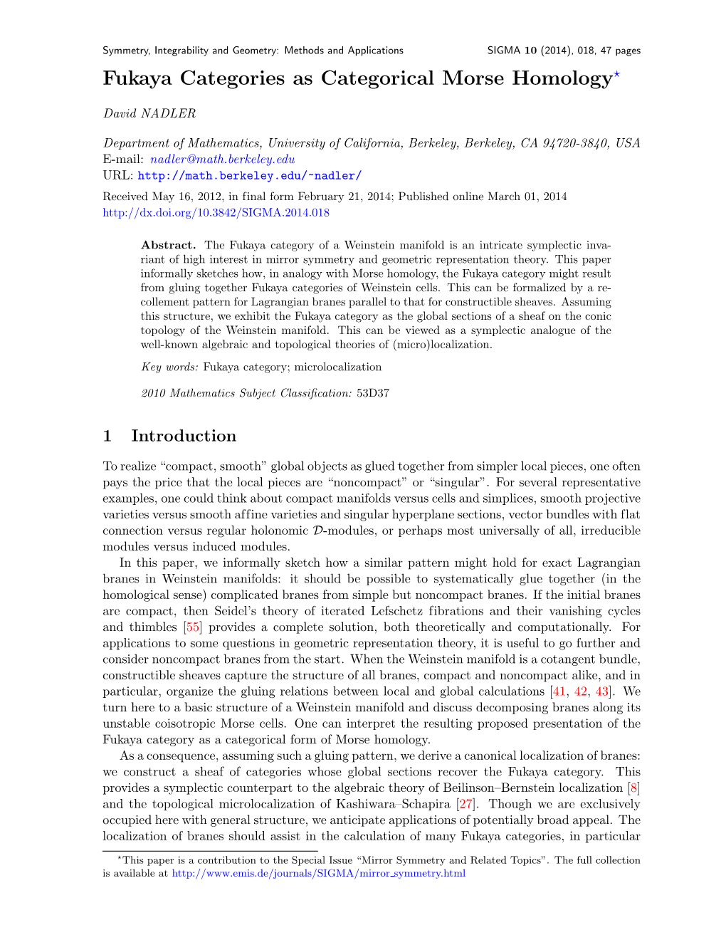 Fukaya Categories As Categorical Morse Homology⋆