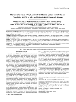 The Use of a Novel MUC1 Antibody to Identify Cancer Stem Cells and Circulating MUC1 in Mice and Patients with Pancreatic Cancer