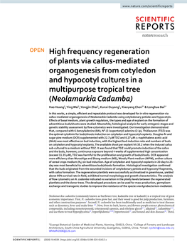 High Frequency Regeneration of Plants Via Callus-Mediated Organogenesis
