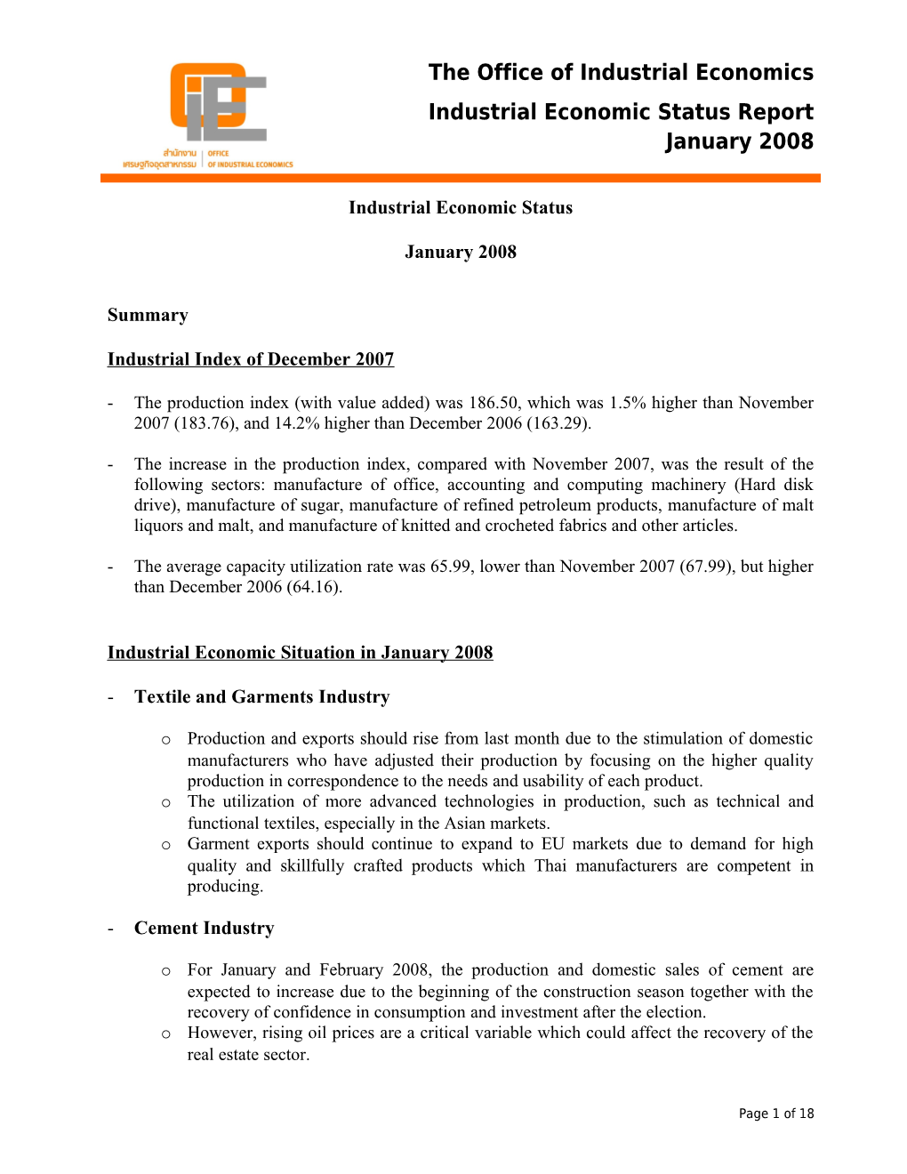 Industrial Economic Status