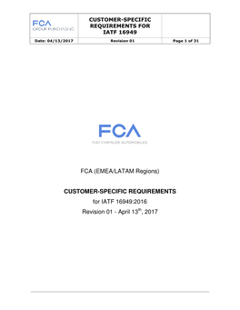 FCA (EMEA/LATAM Regions) CUSTOMER-SPECIFIC