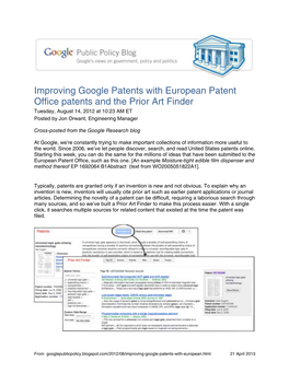 Improving Google Patents with European Patent Office Patents And