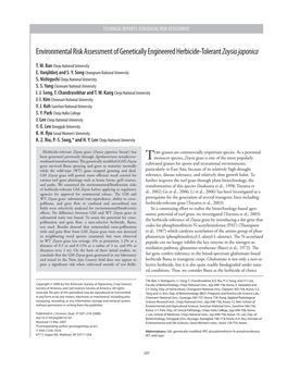 Environmental Risk Assessment of Genetically Engineered Herbicide-Tolerant Zoysia Japonica