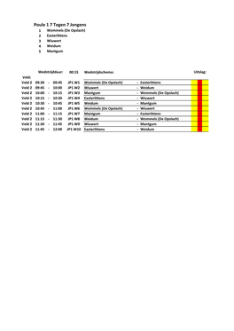 Poule 1 7 Tegen 7 Jongens 1 Wommels (De Opslach) 2 Easterlittens 3 Wiuwert 4 Weidum 5 Mantgum