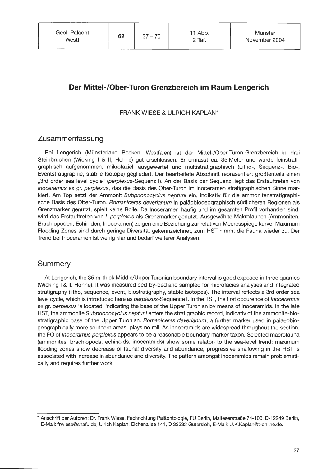 Geologie Und Paläontologie in Westfalen, 12, 5-45; Münster