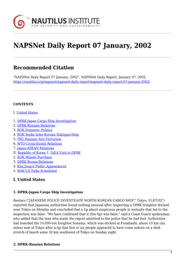 Napsnet Daily Report 07 January, 2002