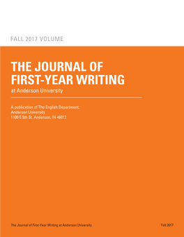 THE JOURNAL of FIRST-YEAR WRITING at Anderson University