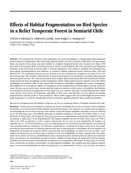 Effects of Habitat Fragmentation on Bird Species in a Relict Temperate Forest in Semiarid Chile