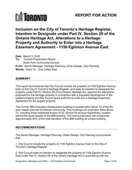 Inclusion on the City of Toronto's Heritage Register, Intention To