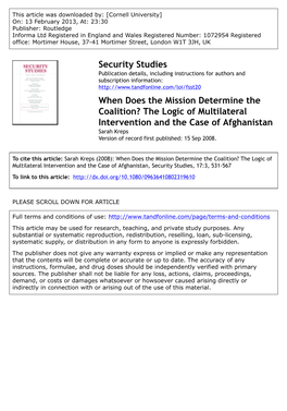 When Does the Mission Determine the Coalition? the Logic of Multilateral