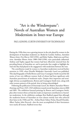 “Art Is the Windowpane”: Novels of Australian Women and Modernism in Inter-War Europe