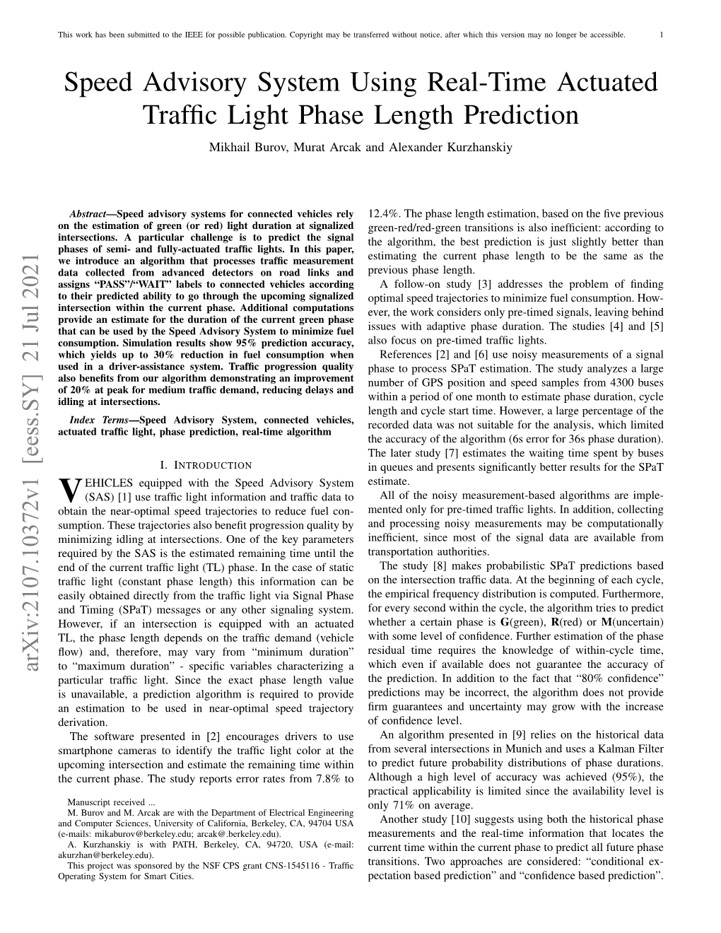 Speed Advisory System Using Real-Time Actuated Traffic Light