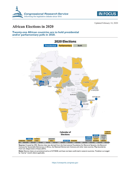 African Elections in 2020 Twenty-One African Countries Are to Hold Presidential And/Or Parliamentary Polls in 2020