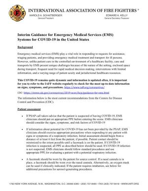 Interim Guidance for Emergency Medical Services (EMS) Systems for COVID-19 in the United States