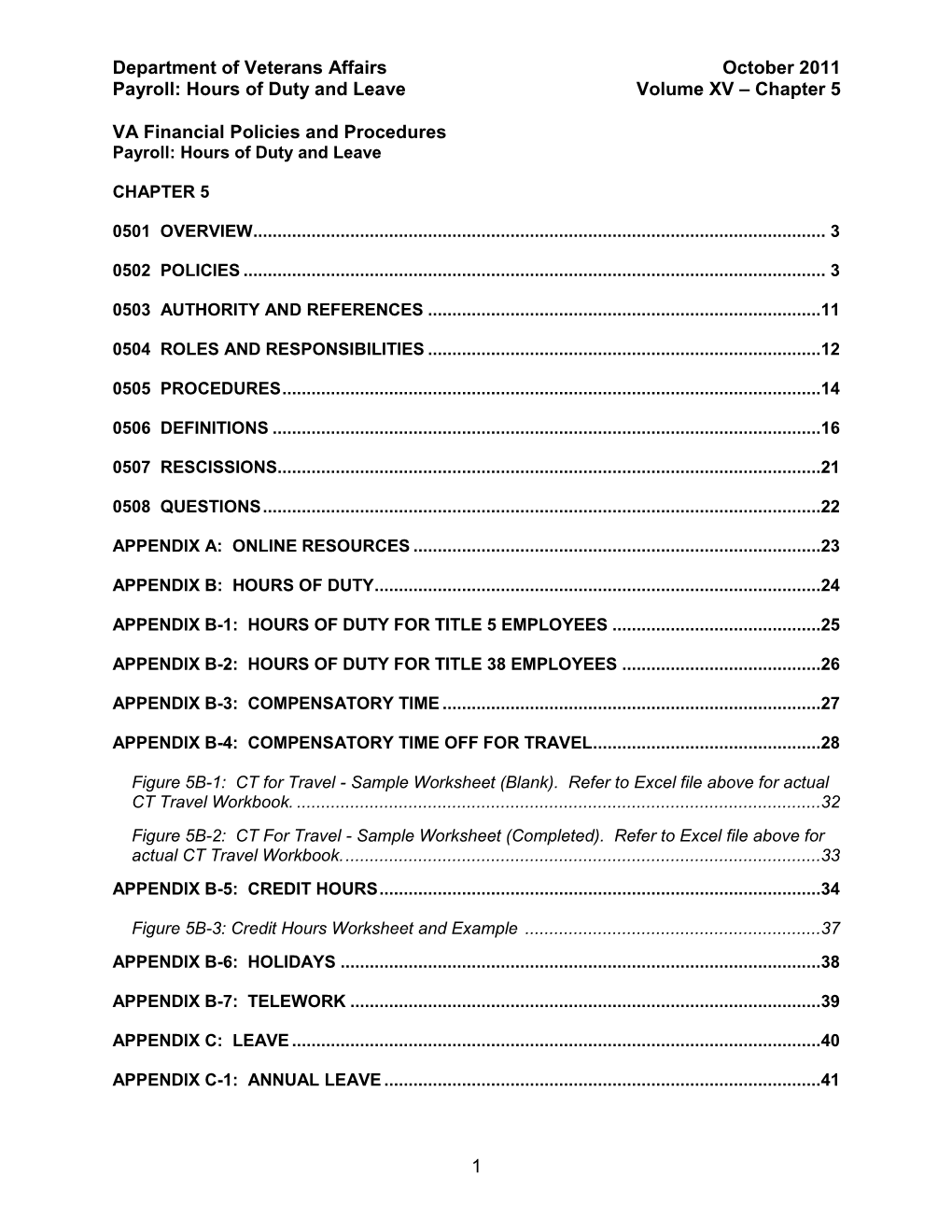 Hours of Duty and Leave Volume XV – Chapter 5 1 VA Financial Policies