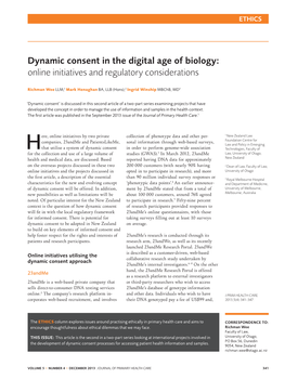 Dynamic Consent in the Digital Age of Biology: Online Initiatives and Regulatory Considerations