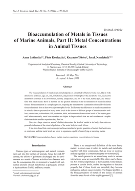 Bioaccumulation of Metals in Tissues of Marine Animals, Part II: Metal Concentrations in Animal Tissues