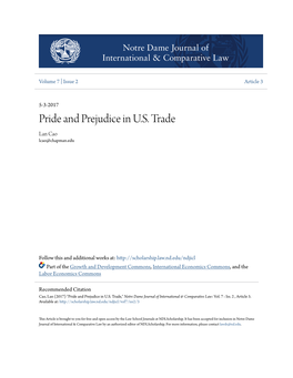 Pride and Prejudice in U.S. Trade Lan Cao Lcao@Chapman.Edu