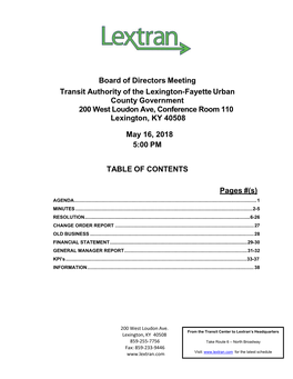 Board of Directors Meeting Transit Authority of the Lexington-Fayette Urban County Government Lextran