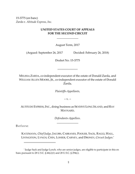 1 15-3775 (En Banc) Zarda V. Altitude Express, Inc. UNITED STATES COURT of APPEALS for the SECOND CIRCUIT