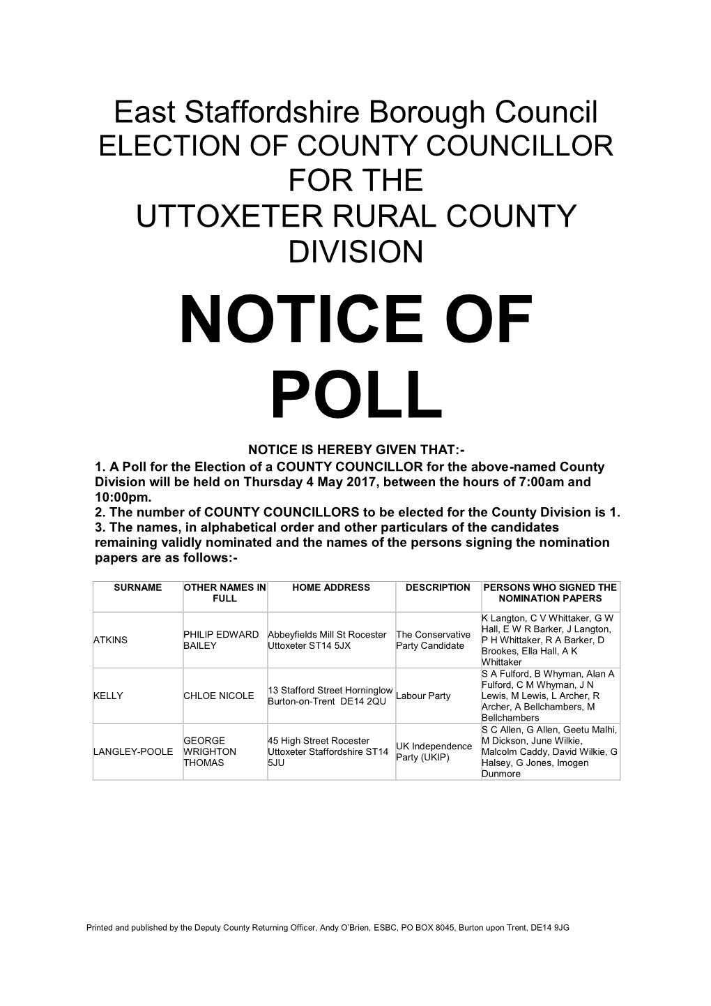 Notice of Poll