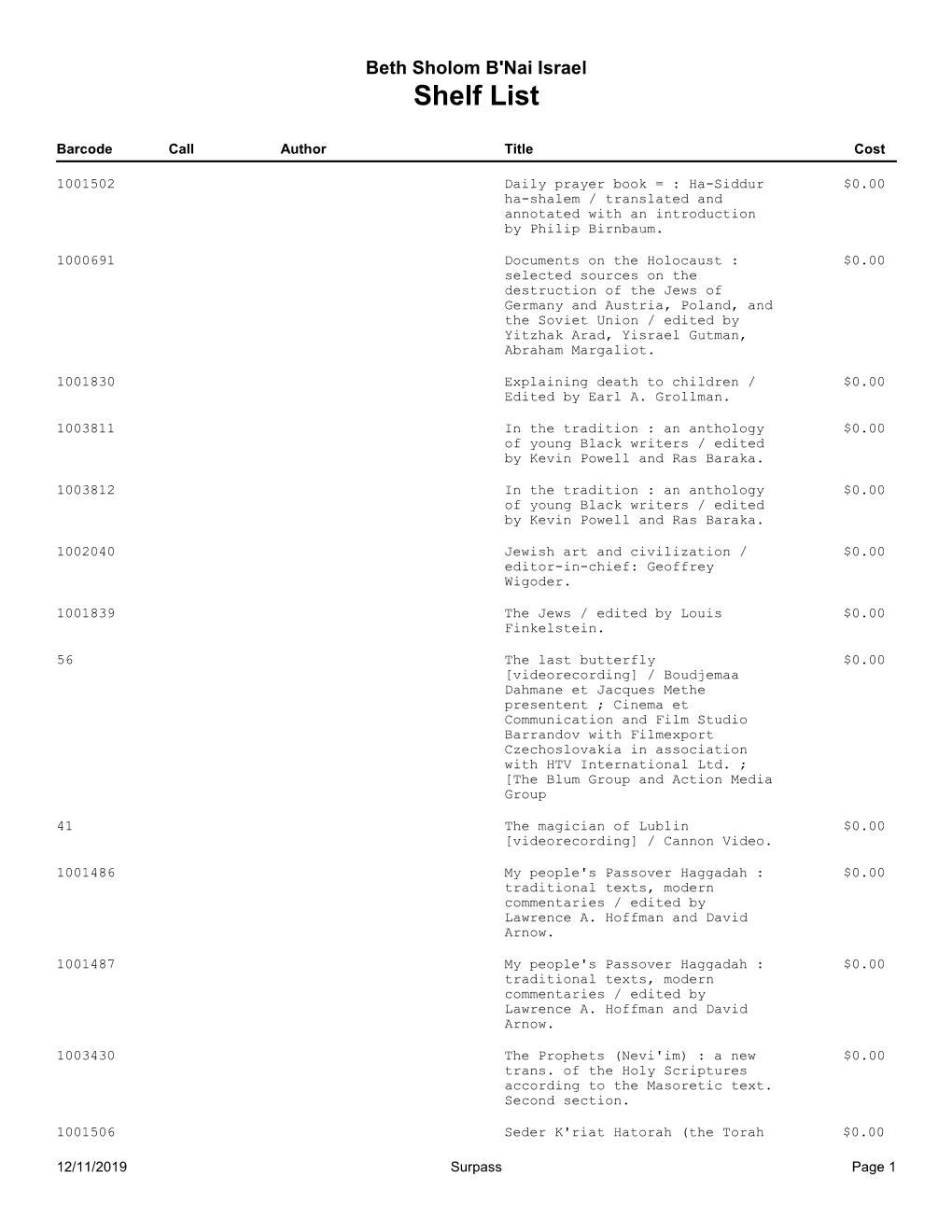 Surpass Shelf List