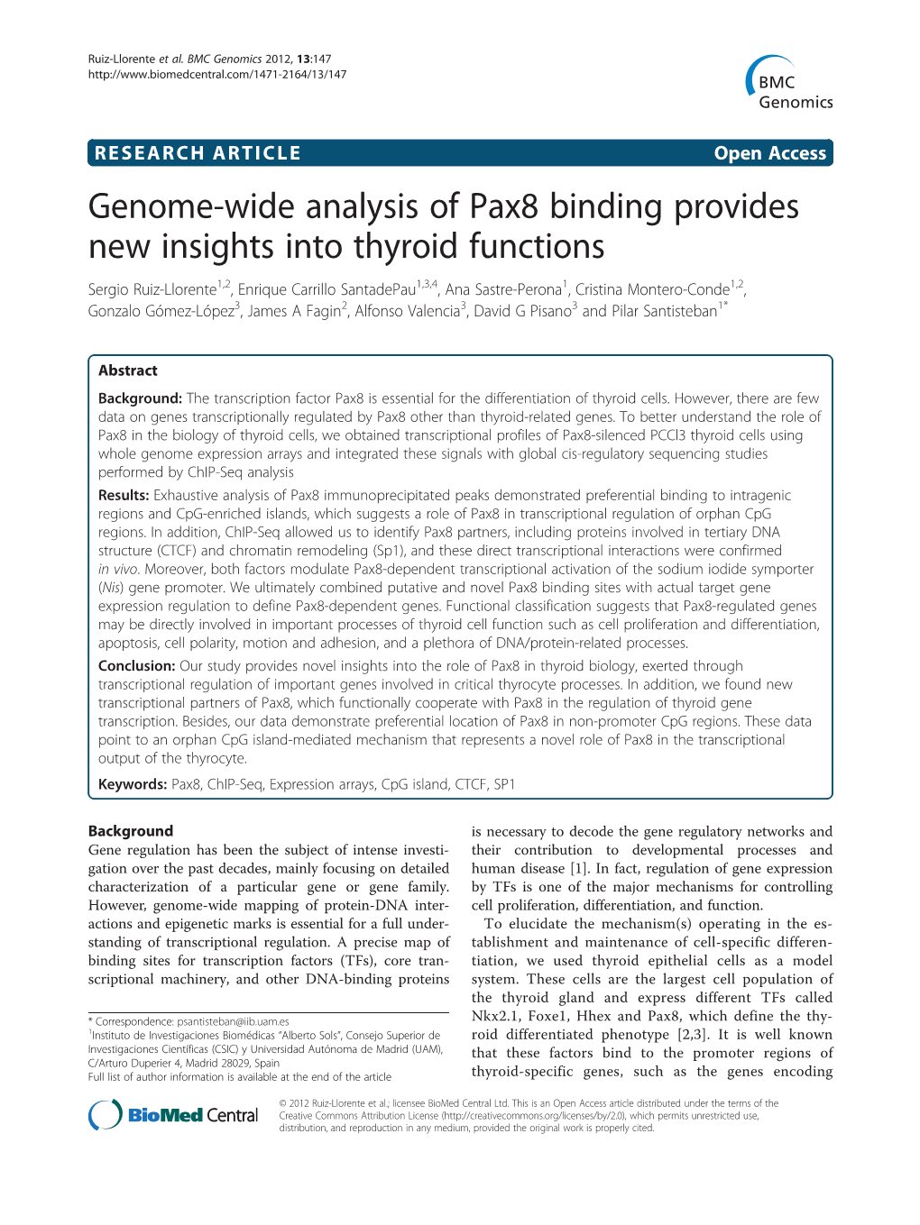 Genome-Wide Analysis of Pax8 Binding Provides New Insights Into Thyroid Functions