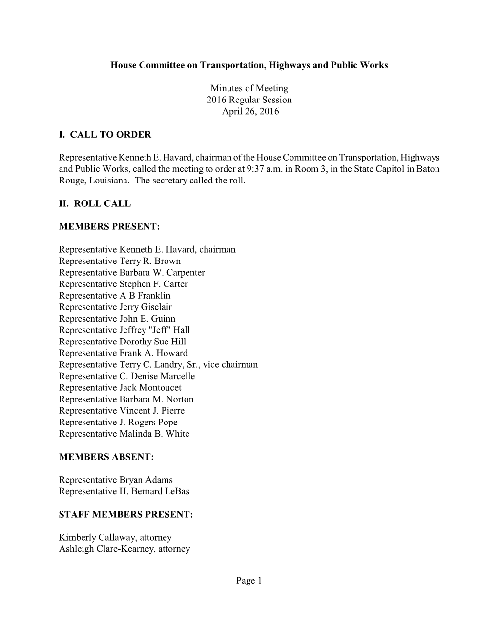 House Committee on Transportation, Highways and Public Works