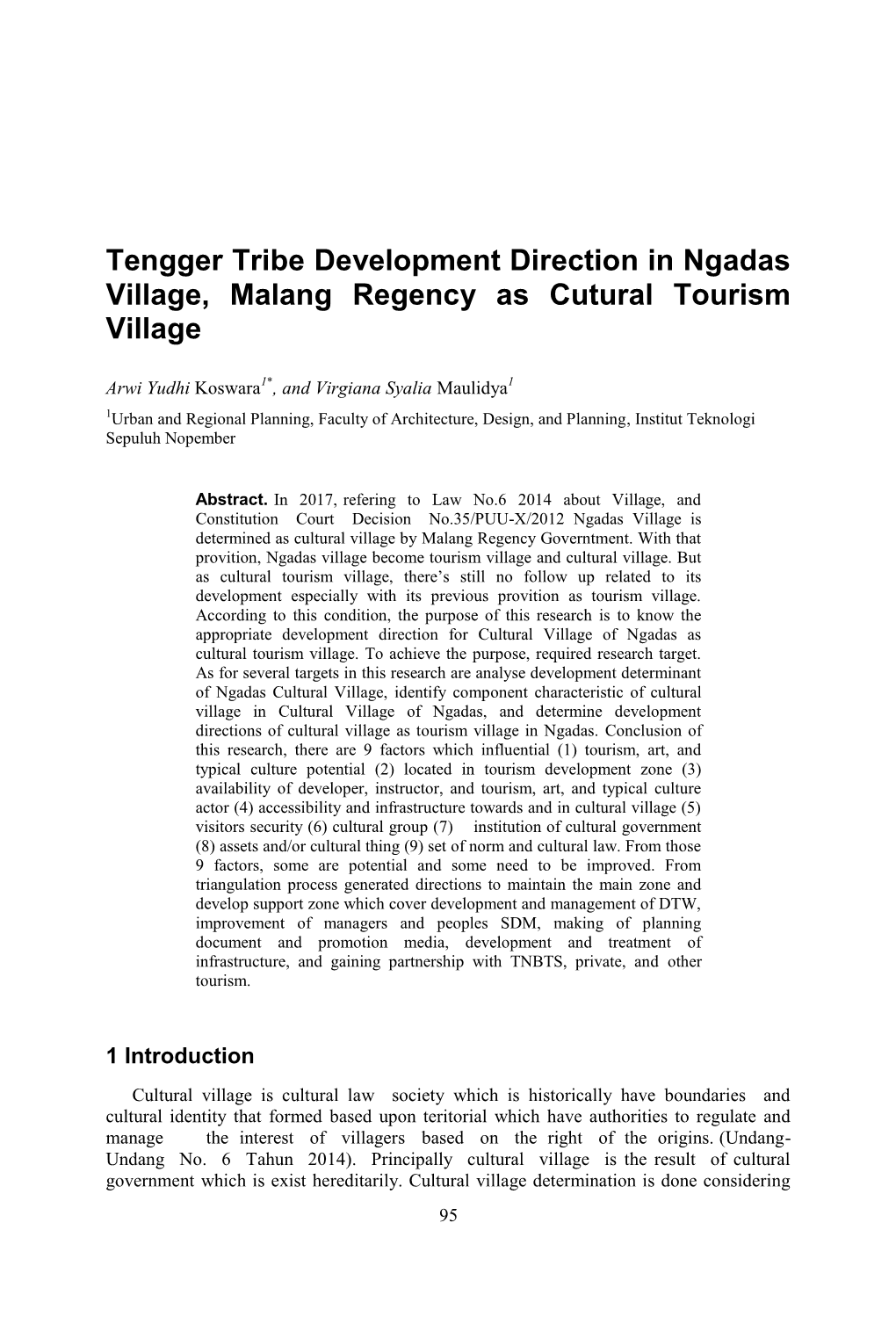 Tengger Tribe Development Direction in Ngadas Village, Malang Regency As Cutural Tourism Village