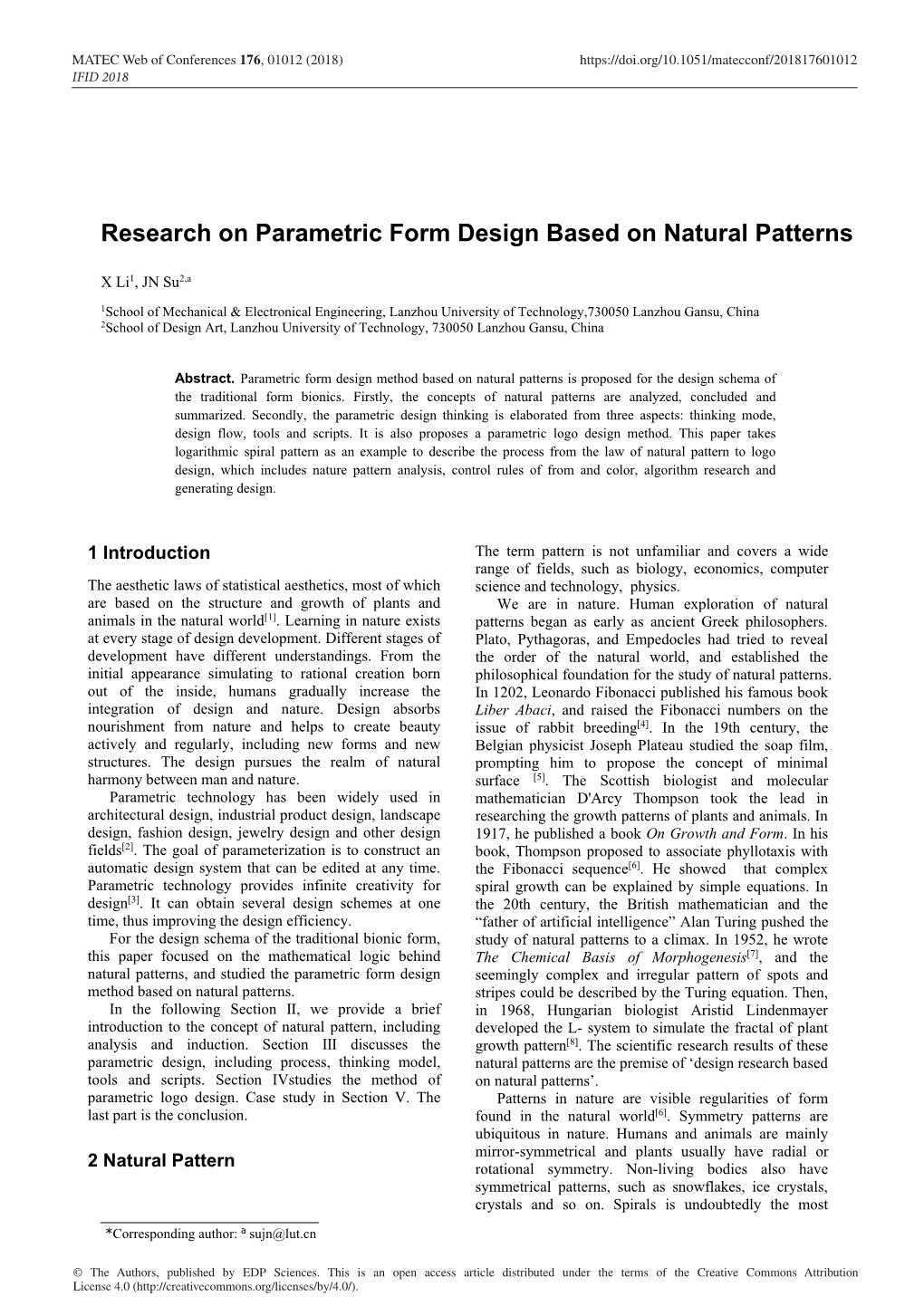 Research on Parametric Form Design Based on Natural Patterns