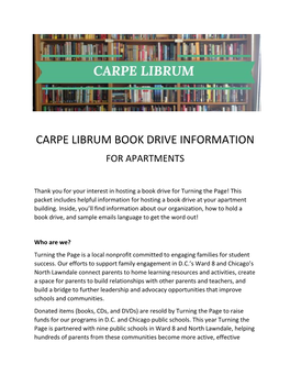 Carpe Librum Book Drive Information for Apartments