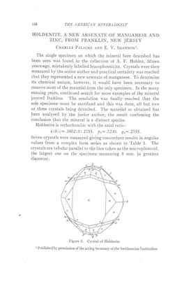 HOLDENITE, a NEW ARSENATE of MANGANESE and ZINC, from FRANKLIN, NEW JERSEY Cuanrps Paracnn Enp E