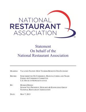 Statement on Behalf of the National Restaurant Association