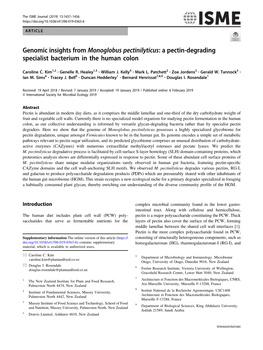 Genomic Insights from Monoglobus Pectinilyticus: a Pectin-Degrading Specialist Bacterium in the Human Colon