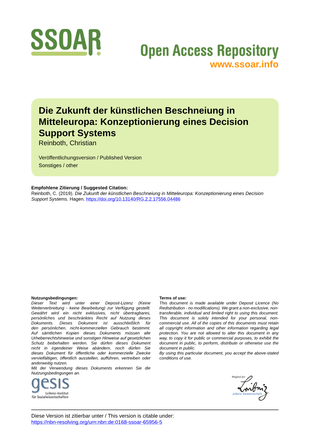 Die Zukunft Der Künstlichen Beschneiung in Mitteleuropa: Konzeptionierung Eines Decision Support Systems Reinboth, Christian