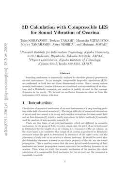 3D Calculation with Compressible LES for Sound Vibration of Ocarina