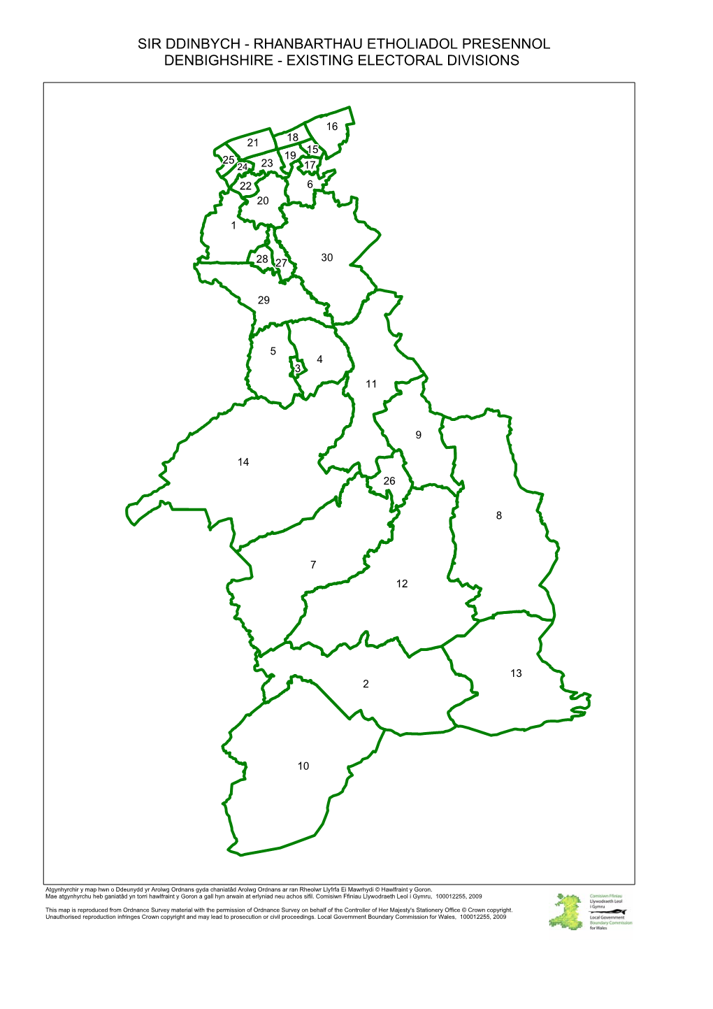 Rhanbarthau Etholiadol Presennol Denbighshire - Existing Electoral Divisions