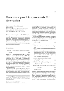 Recursive Approach in Sparse Matrix LU Factorization