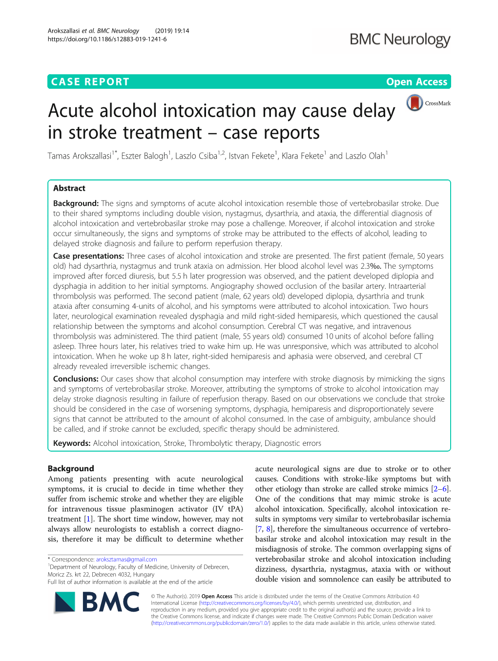 Acute Alcohol Intoxication May Cause Delay in Stroke Treatment