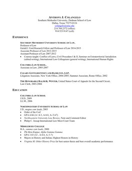 Southern Methodist University, Dedman School of Law Dallas, Texas 75275-0116 Colangelo@Smu.Edu 214.768.2372 (Office) 914.523.9147 (Cell)