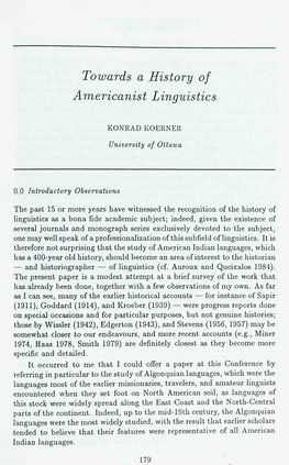 Towards a History of Americanist Linguistics