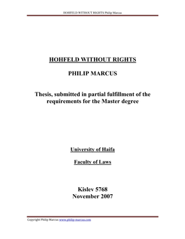 HOHFELD WITHOUT RIGHTS PHILIP MARCUS Thesis, Submitted In