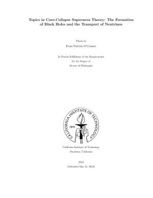 Topics in Core-Collapse Supernova Theory: the Formation of Black Holes and the Transport of Neutrinos