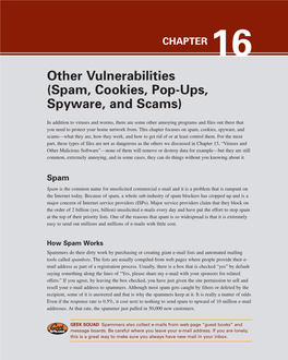 Spam, Cookies, Pop-Ups, Spyware, and Scams)
