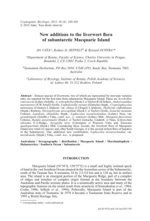 New Additions to the Liverwort Flora of Subantarctic Macquarie Island